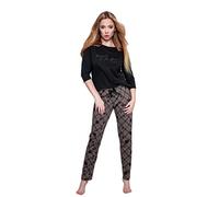 S& SENSIS Pigiama a Due Pezzi Donna Reach for The Stars in Cotone, Marrone/Nero, M