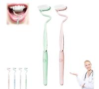 S Shaped Toothbrush, Multi-Functional S-Shaped Toothbrush, Scientific Vertical Brush Comprehensive Care for Teeth and Gums, Ultra-Clean Adult Soft toothbrushes (Green+Pink)