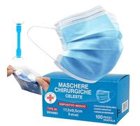 S&SMedical 100 Mascherine Chirurgiche celesti Tipo IIR Certificate CE, Mascherina chirurgica celeste a 3 strati - Filtrazione 98%, Resistenti agli Spruzzi, super confortevoli | Clip Nasale Adattabile