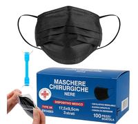 S&SMedical 100 Mascherine Chirurgiche nere Tipo IIR Certificate CE, Mascherina chirurgica nera a 3 strati - Filtrazione 98%, Resistenti agli Spruzzi, super confortevoli | Clip Nasale Adattabile