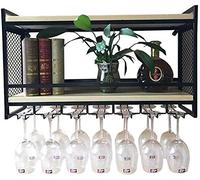 S - Supporto da parete in legno con supporto per bicchieri, da appendere al soffitto, in metallo, portabottiglie per cucina, supporto sospeso per bicchieri di vino (nero)