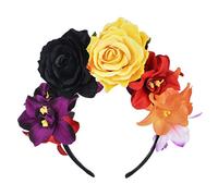 S-TROUBLE Donna Messicana con Fiore Rosa simulato Corona Fascia Giorno dei Morti Copricapo Halloween Cerchio per Capelli colorato Stame Falso