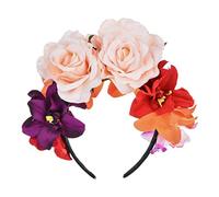 S-TROUBLE Donna Messicana con Fiore Rosa simulato Corona Fascia Giorno dei Morti Copricapo Halloween Cerchio per Capelli colorato Stame Falso