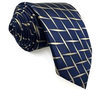 S&W SHLAX&WING Cravatta Blu Navy Giallo Stampa per Uomo Extra Lunga 160cm