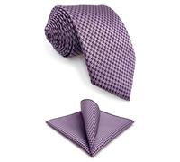 S&W SHLAX&WING Cravatta da uomo prugna viola chiaro con pied de poule in raso per la festa di nozze intrecciata extra lunga 160cm