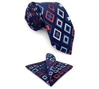 S&W SHLAX&WING Cravatta da uomo Set cravatta in raso blu spazio a quadretti rosso bianco per testimoni dello sposo di nozze misura classica 147cm×8cm
