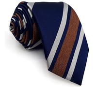S&W SHLAX&WING Cravatte a Righe per Uomo Blu Navy con Strisce Bianche Marroni Business Extra Lunghe 160cm
