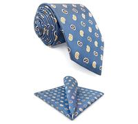 S&W SHLAX&WING Set Cravatta e Fazzoletto da Taschino Blu Acciaio Paisley Gialla per Uomo Extra Lunga 160cm