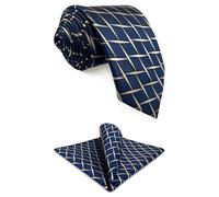 S&W SHLAX&WING Set Cravatta e Fazzoletto da Taschino Blu Navy Giallo per Uomo Media 147cm