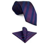 S&W SHLAX&WING Set Cravatta e Fazzoletto da Taschino Blu Navy Uva Viola Rigato per Uomo Tocco di Seta Skinny 6cm