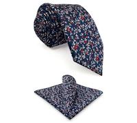 S&W SHLAX&WING Set Cravatta e Fazzoletto da Taschino Floreale Blu Bianco Rosso per Feste Prom Matrimonio Extra Lunga 160cm