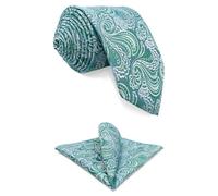 S&W SHLAX&WING Set Cravatta e Fazzoletto da Taschino Paisley Verde Baby Blu Bianco per Uomo Matrimonio Feste Elegante Tessuto Extra Lunga 160cm