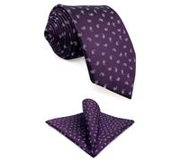 S&W SHLAX&WING Set Cravatta e Fazzoletto da Taschino Prugna Viola Paisley Uomo Classico 147cm