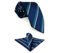 S&W SHLAX&WING Set Cravatta e Fazzoletto da Taschino Rigato Blu Navy per Uomo Business per Giacca Extra Lunga 160cm