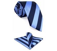 S&W SHLAX&WING Set Cravatta e Fazzoletto da Taschino Rigato Blu Reale Blu Navy per Uomo Extra Lunga 160cm
