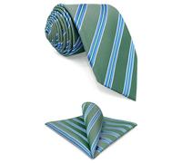 S&W SHLAX&WING Set Cravatta e Fazzoletto da Taschino Rigato Verde Blu per Feste Prom Matrimonio Tessuto Media 147cm