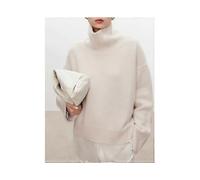 (S,white)Turtleneck Pure Cashmere Sweater Female Loose And Thick Languid Lazy Wind Pullover Sweater Knitting Base Wool Sweater