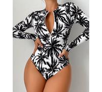 S-XL Albero Stampato Costume Manica Lunga Alto Vita Spiaggia Moda Wear per Donne