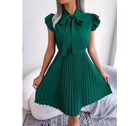 S-XL Elegante Lotus Foglia Maniche Elastico Vita Midi Abito Moda Donna Nuovo