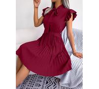 S-XL Elegante Lotus Foglia Maniche Elastico Vita Midi Abito Moda Donna Nuovo