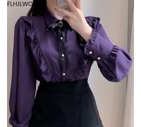 S-XL Elegante Stile Preppy Coreano Design a Balze Camicetta Con Carino Arco New