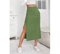 S-XXL a Vita Alta Coste Maglia Spacco Laterale Gonna Midi Casual Outdoor Wear