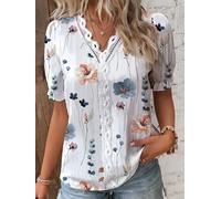 S-XXL Estate Scollo A V Pizzo Patchwork Stampa Shirt Elegante Ufficio Donna Moda