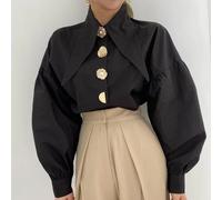 S-XXL Lungo Manica a Lanterna Turn Down Collare Maglia Coreana Stile Vintage New