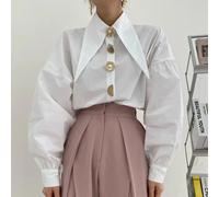 S-XXL Lungo Manica a Lanterna Turn Down Collare Maglia Coreana Stile Vintage New