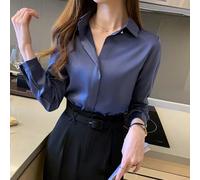 S-XXXL Manica Lunga Raso con Bottoni Camicia Colletto Ufficio Moda Wear Per Da