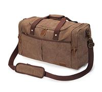 S-ZONE Borsone da viaggio in tela espandibile, da 65 l, per il fine settimana, con scomparto per scarpe, grande, borsa da palestra per uomo e donna, Caff