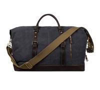S-ZONE Unisex Borsa da Viaggio 52-55L Vintage Canvas Crazy Horse Finiture in Pelle Bagaglio a Mano Weekender Borsa Sportiva per Viaggi Weekend Vacanze