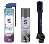 S100 Spray catene bianco, detergente catene e set spazzole per catene: 520ml e 300ml