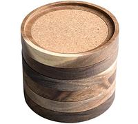 S1EGAN - Set di 6 sottobicchieri in legno di acacia, assorbenti e isolanti, impilabili, sottobicchieri rustici per tavolo in legno, progettati da S1EGAN (diametro 10,5 cm)