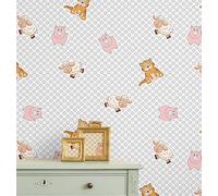S4Sassy Carta da parati in vinile Peel & Stick, con stampa di animali della fattoria, impermeabile, bianca, 63,5 x 304,8 cm, rivestimento rimovibile per decorazione da parete per la stanza dei bambini