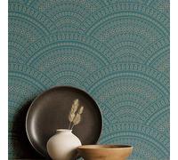 S4Sassy Peel & Stick Carta da parati in vinile testurizzata, Urban Chic Mandala Arco Stampa Carta da contatto impermeabile - Blu, 63,5 x 304,8 cm, rivestimento murale moderno rimovibile per la