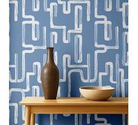 S4Sassy Peel & Stick - Carta da parati in vinile testurizzata, Urban Chic, stampa geometrica labirinto, impermeabile, blu, 63,5 x 304,8 cm, rivestimento murale moderno rimovibile per la decorazione