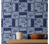 S4Sassy Rotolo di carta da parati rimovibile impermeabile con mosaico, per paraschizzi, cucina, rotolo di carta da parati autoadesiva in vinile, decorazione per la casa fai da te, blu, 63,5 x 609,6 cm