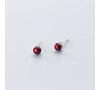 S925 And Small Red Bead Thai Stud Earrings, Fashionable Mini Pierced Earrings Pair of S925