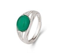 S925 anelli di pietra di agata ovale d'argento per donne in pietra naturale di pietra naturale smeraldo verde agata verde calcedony jasper anello anelli regolabili regalo di compleanno regalo di
