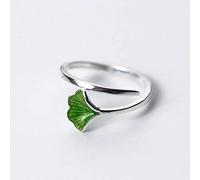 S925 Anello D'Argento da Donna Stile Coreano Single Green Leaf Open Ring Ginkgo Soft Single Ring Femmevert, Regolabile, LJBLEUSK