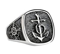 S925 Anello di Ancore in Argento Anello di Ancoraggio Vintage con anco -Bussola per Il Dito del Marino Anello di Dito del Marino