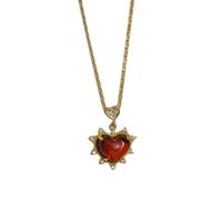 S925 Argento con Pendente a Forma di Cuore in Giada Rossa Naturale (con Catena) da Donna Autentico 1