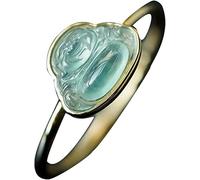 S925 Argento E Oro Placcato con Ghiaccio Naturale Giadeite Maitreya Buddha Anello per Le Donne Yoga Giada Genuina