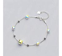 S925 Bracciale D'Argento Donna Temperamento Stile Coreano Dolce Sugar Cube Luce Perla Bracciale Singolo Lady Gioiello Bracciale, LJBLEUSK, Argento, di 18 cm