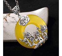 S925 - Collana da donna in argento Sterling con fibbia di prugna in calcedonio pace classico, ciondolo semplice palazzo nazionale vento moda regalo squisito, LJBLEUSK