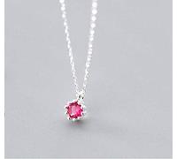 S925 Collana D'Argento Donna Stile Coreano Moda Colore Diamante Ciondolo Tondino Temperamento Clavicembalo Geometrico Catena Diamante Rosso, LJBLEUSK