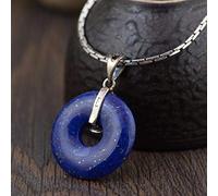 S925 Collana D'Argento Donna Uomo Semplice Stile Etnico Sicurezza Loop Round Lapis Lazuli Ciondolo Moda Trend Personalità Creator Gift, LJBLEUSK