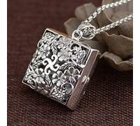 S925 Collana D'Argento Retro Fort Gawu Donna Open Windows Square Hole Fiore Creativo Personalità Regalo Unico Unisex, LJBLEUSK