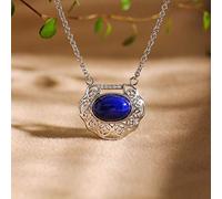 S925 Collana D'Argento Stile Etnico Semplice da Donna un 'Estate Fresca, Vuota, Lunga Vita Lady, Lapis Lazuli Moda Creativa Regali Di Personalità Trend, LJBLEUSK